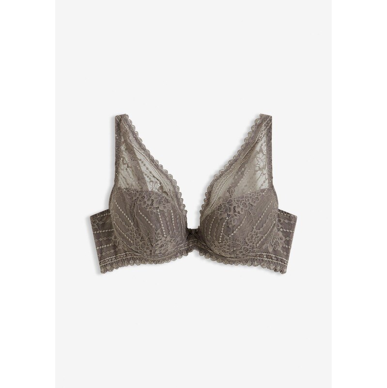 bonprix Vystužená podprsenka z jemnej čipky, farba šedá 67099398