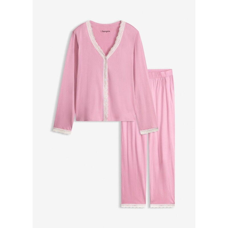 bonprix Pyžamo s gombičkovou légou, farba ružová 67085386
