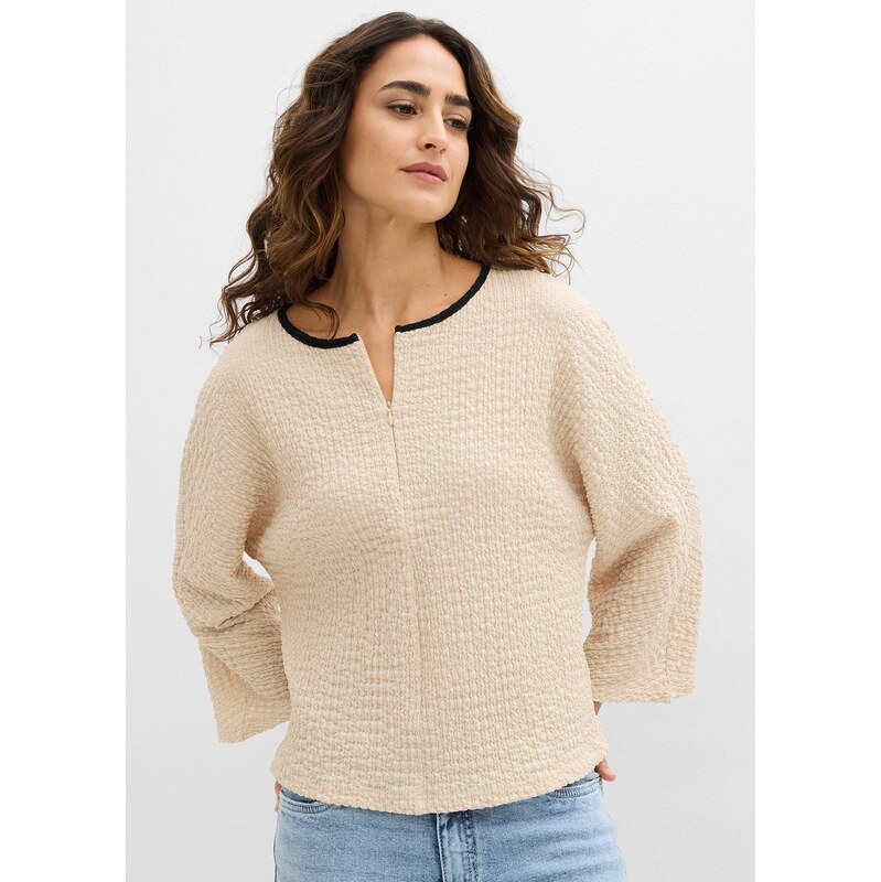 bonprix Tričko s kontrastným lemom, farba béžová 67423829