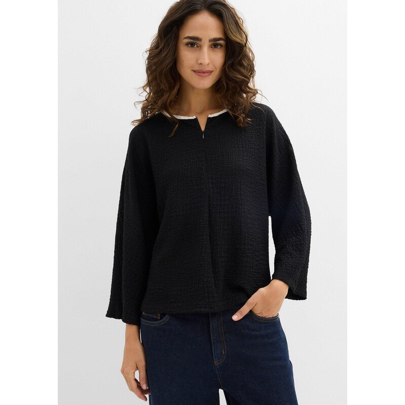 bonprix Tričko s kontrastným lemom, farba čierna 67423828