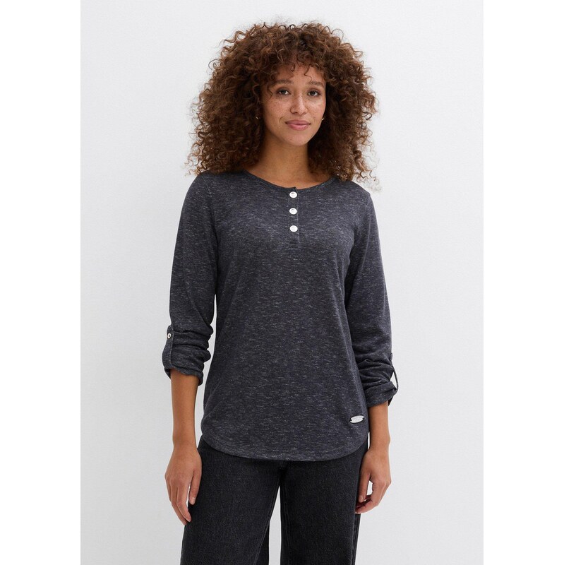 bonprix Tričko s dlhým rukávom s gombičkami z bavlneného mixu, farba 67085412