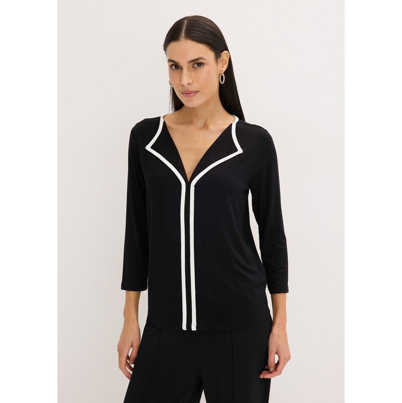 bonprix Tričko s kontrastným lemom, farba čierna 67085496