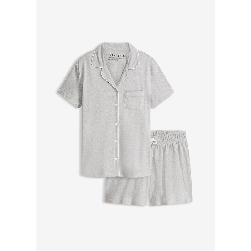 bonprix Krátke pyžamo s gombíkovou légou, farba šedá 67085542