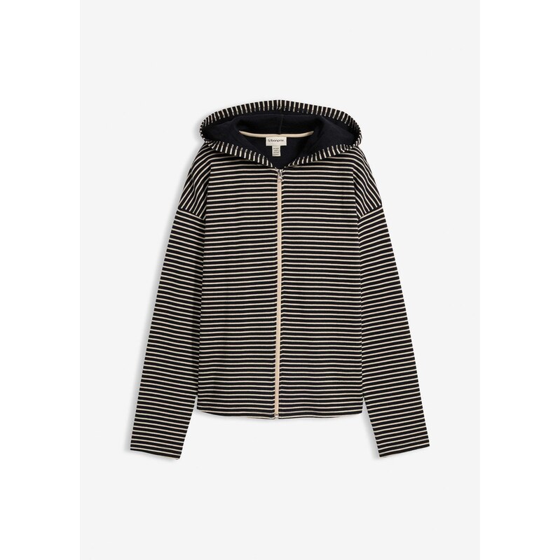 bonprix Mikinová bunda, pásikovaná z bavlneného mixu, farba čierna 67085341