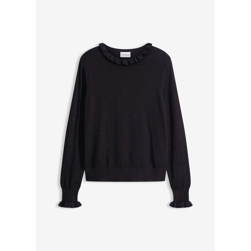 bonprix Jemne pletený pulóver z viskózového mixu, farba čierna 67085344