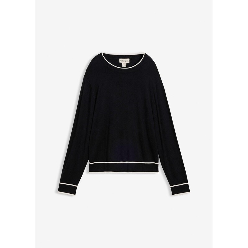 bonprix Jemne pletený pulóver z viskózového mixu, farba čierna 67085378