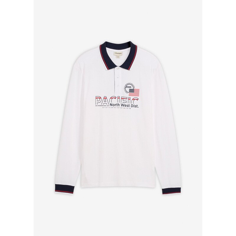 bonprix Piké polo tričko, dlhý rukáv, z čistej bio bavlny, farba biela 67085471