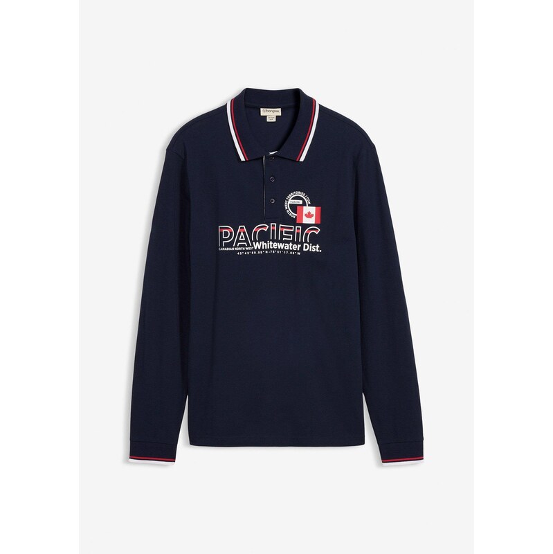 bonprix Piké polo tričko, dlhý rukáv, z čistej bio bavlny, farba modrá 67085472