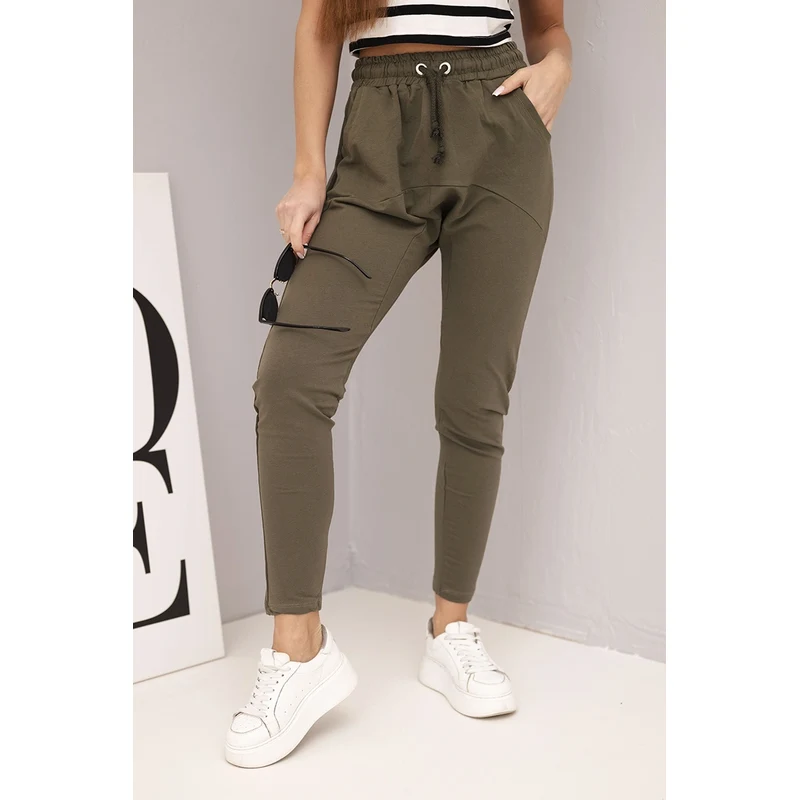 Kesi Dámske tepláky s elastickým pásom khaki 67086114