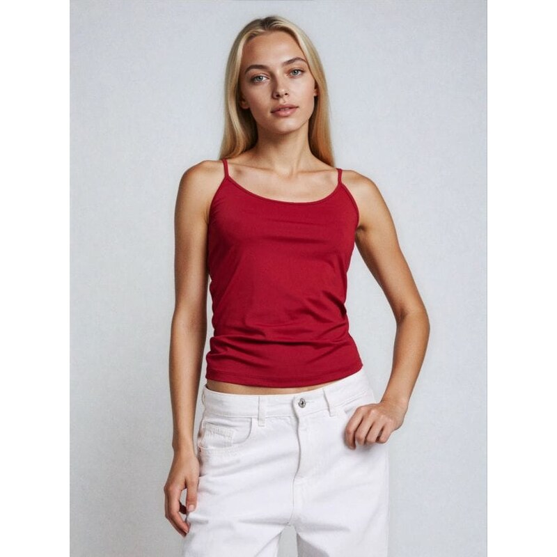 Sinsay - Hladký top na tenké ramienka - burgundská červená 65751906