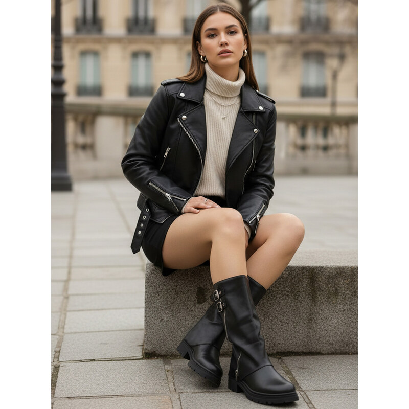 BASIC Dámske čierne poločižmy s dvojitou prackou ZY1331 67100855