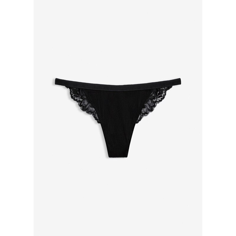 bonprix Tangá string nohavičky, mäkko vrúbkované, farba čierna 67100283