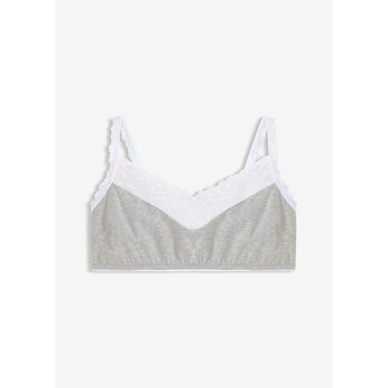 bonprix Podprsenka bralette bez kostíc s bavlnou a čipkou, farba šedá 67100328