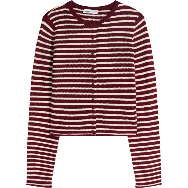 Bershka Kardigán bordová / biela 67107161