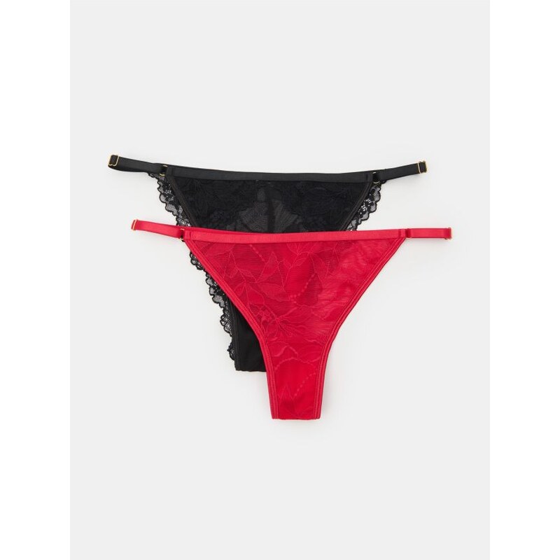 Sinsay - Čipkovaný set nohavičiek 2-pack: tangá a brazílky - červená 67101689