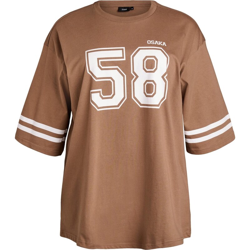 Zizzi Oversize tričko ENILLA hnedá / biela 67104458