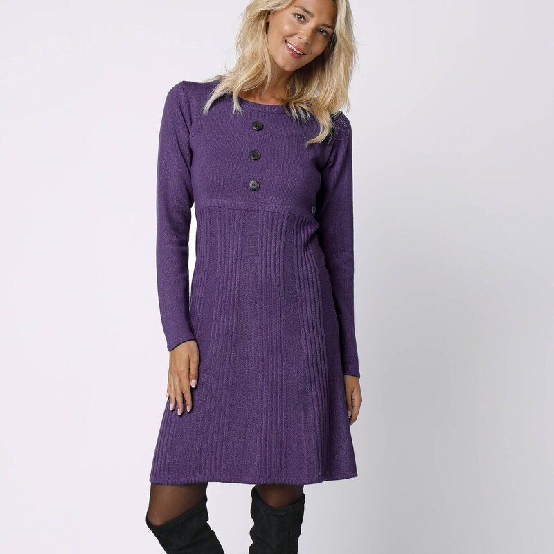 Pulóvrové šaty s gombíkmi tmavofialová 048 Blancheporte 58509356
