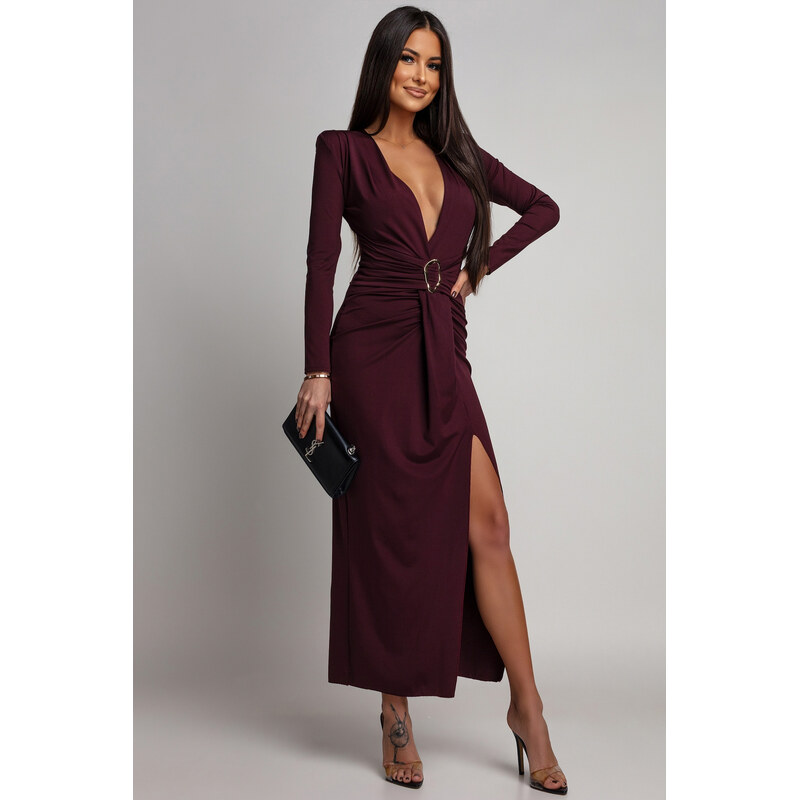 miadresses.sk Bordové priliehavé šaty s hlbokým výstrihom 67108807