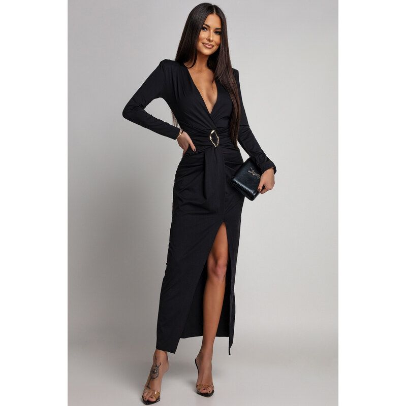 miadresses.sk Čierne priliehavé šaty s hlbokým výstrihom 67108805