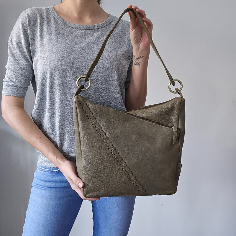 Micmacbags Dámska kožená kabelka olivová Arista 66531742