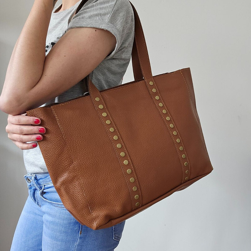 Vera Pelle Hnedá kožená kabelka na rameno BLAIRE 67113534