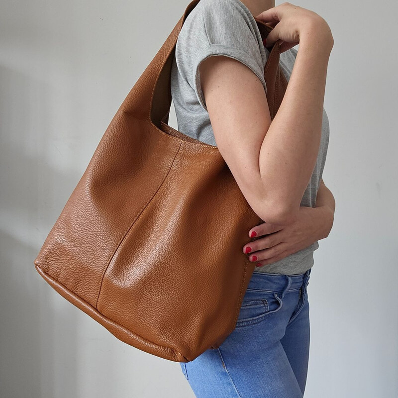 Vera Pelle Kožená kabelka na rameno CARLEY - hnedá 67113536