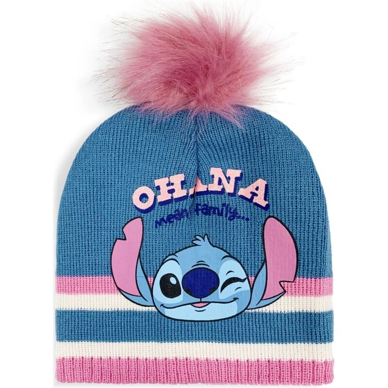SunCity Dievčenská zimná čiapka s brmbolcom Lilo a Stitch - Ohana 58169817