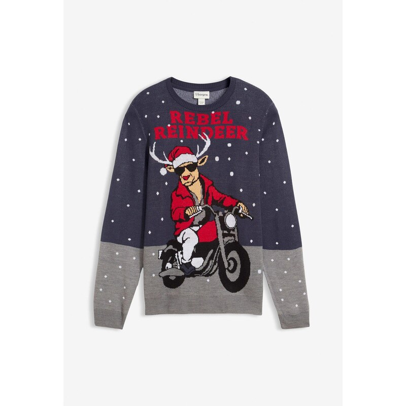 bonprix Pulóver s vianočným motívom, farba modrá 46496942