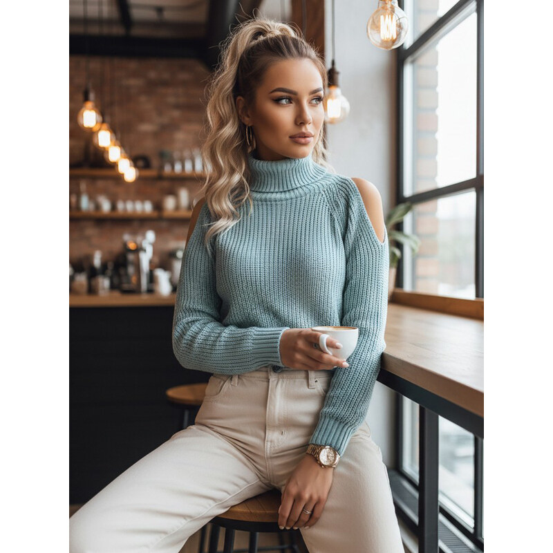 BASIC Svetlo modrý rolák ARIEL s prestrihmi na ramenách MY1699 37156592