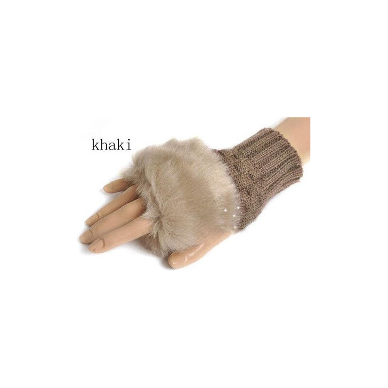 Cixi Dongkuo Khaki pletené dámske rukavice bezprstové s kožúškom 65221062
