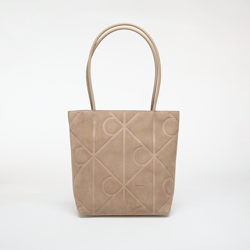 Calvin Klein Emblem Aop Suede Small Tote Desert Taupe Universal 67130479