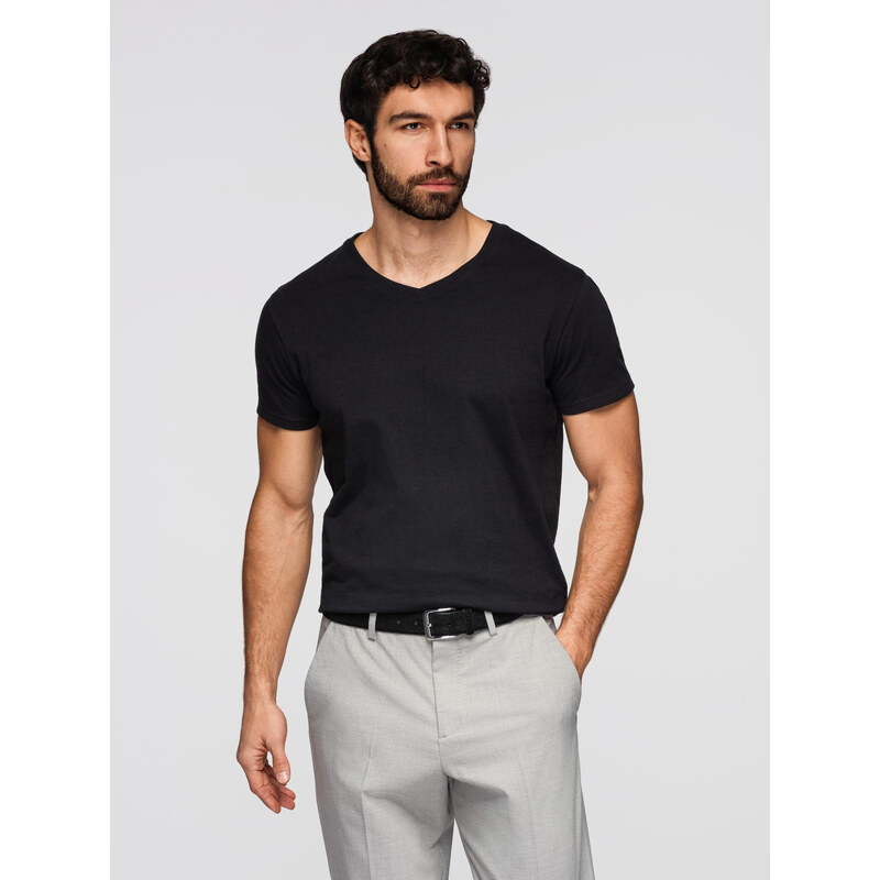 Ombre BASIC mens classic cotton T-shirt with a crew neckline - black 64793242