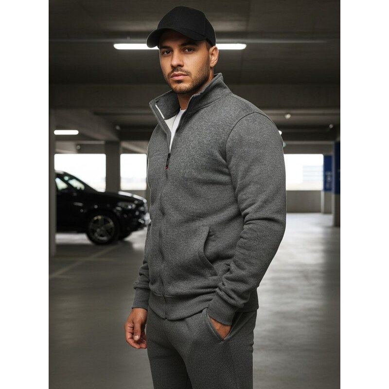 Buďchlap Pohodlná antracitová jednoduchá mikina 34776738