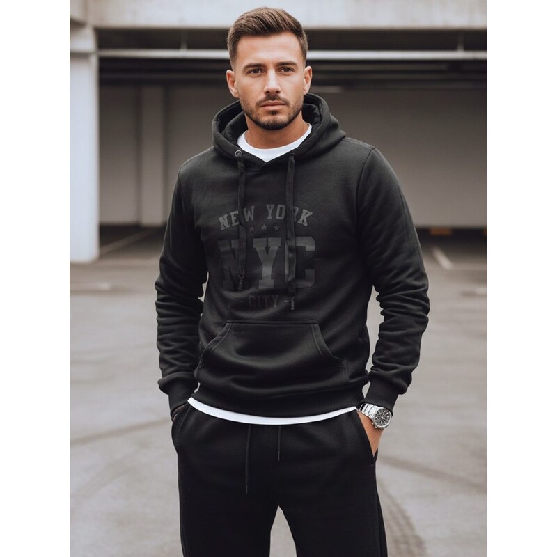 Dstreet Čierna pánska mikina s kapucňou a nápisom NYC 66197100