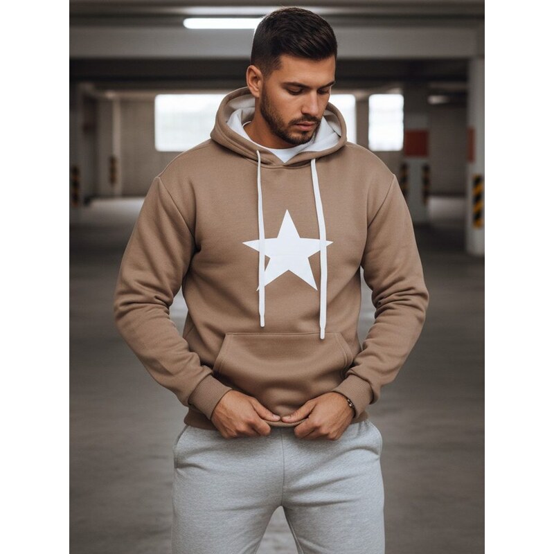 Dstreet Kamelová pánska mikina s potlačou a s kapucňou 66045994