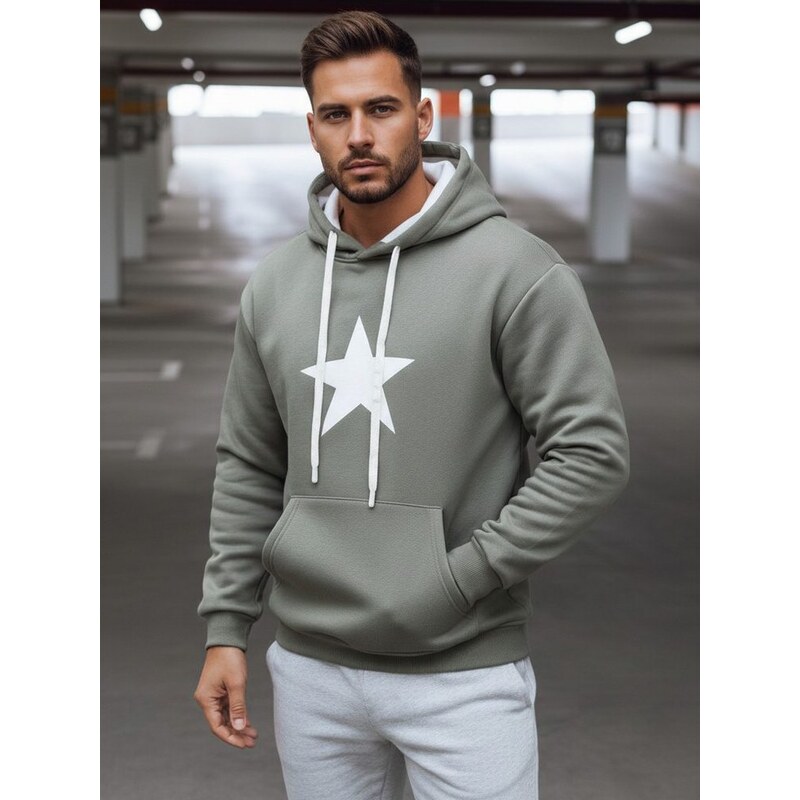 Dstreet Khaki pánska mikina s potlačou a s kapucňou 66045992