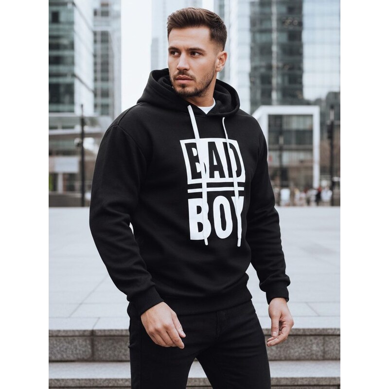 Dstreet Parádna čierna pánska mikina s potlačou a s kapucňou 66186378