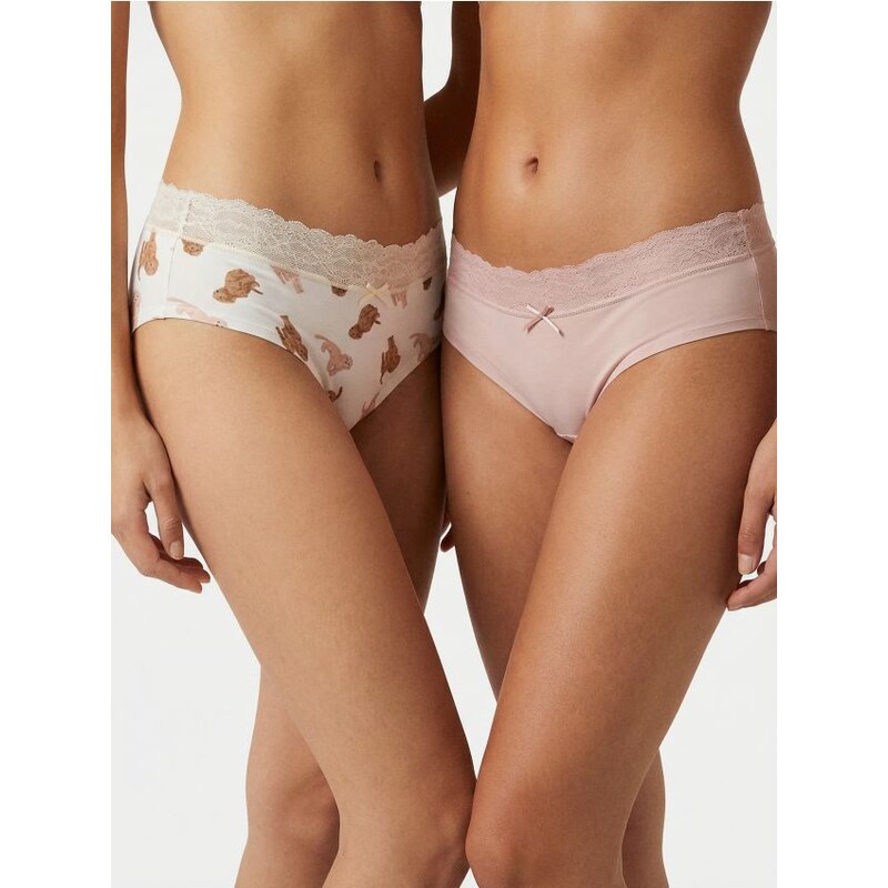 Sinsay - Brazílske nohavičky 2-pack s čipkou a potlačou - viacfarebná 67146788