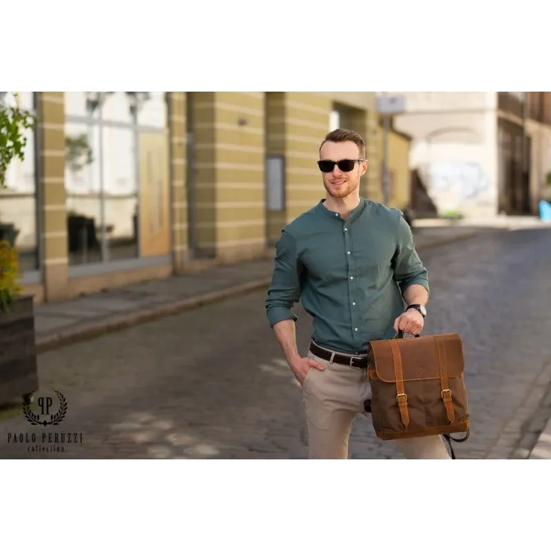 PAOLO PERUZZI Pánsky kožený batoh Vintage hnedá 67146871