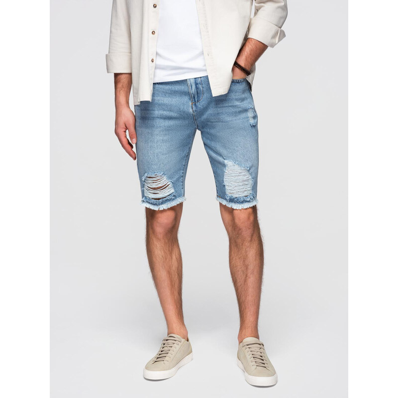 Ombre Mens short denim shorts with rips and holes - light blue 64793402