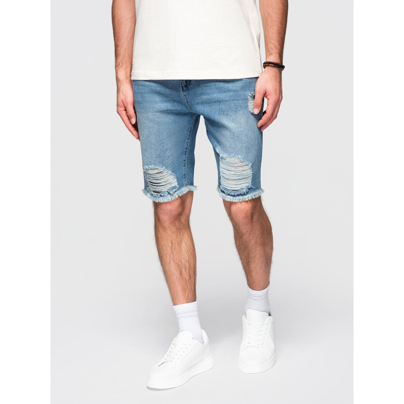 Ombre Mens short denim shorts with rips and holes - blue 64793403