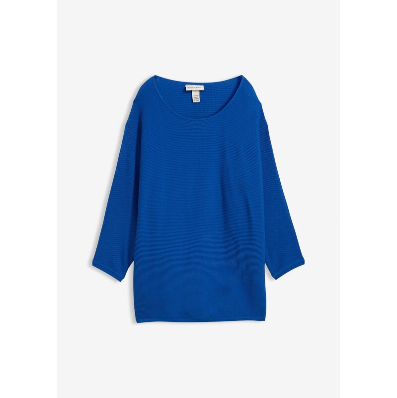bonprix Oversize-pulóver, vrúbkovaný, z viskózového mixu, farba modrá 67155859