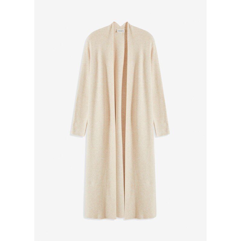 bonprix Dlhý pletený sveter s viskózou, farba béžová 61718712