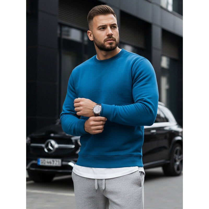 BASIC Modrá pánska mikina bez kapucne BX5058 28545072