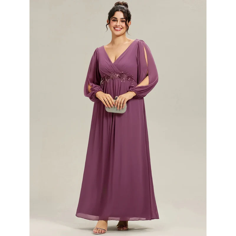 (veľ. 48) Šaty s dlhými rozstrihnutými rukávmi slivkové 67157074