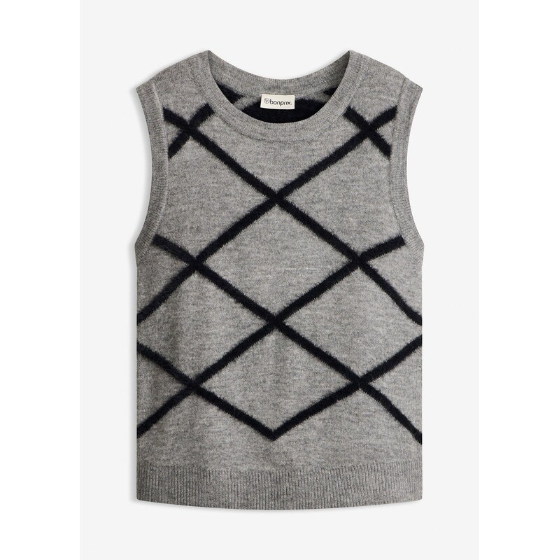 bonprix Pletená vesta s pierkovým vláknom, farba šedá 67157677