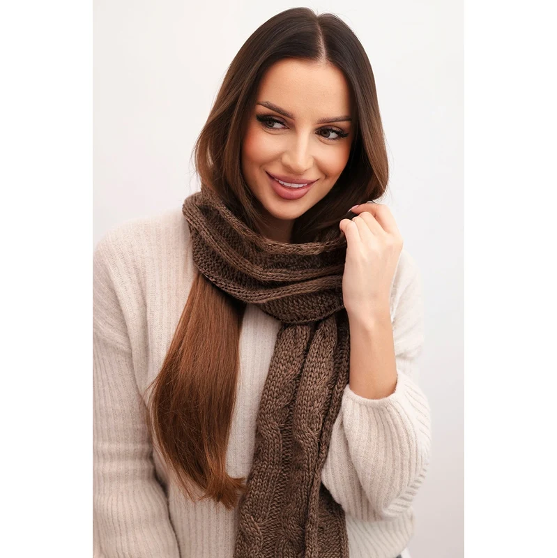 Kesi Dámsky vlnený šál s vrkočovým vzorom KN22 mocha 67157910