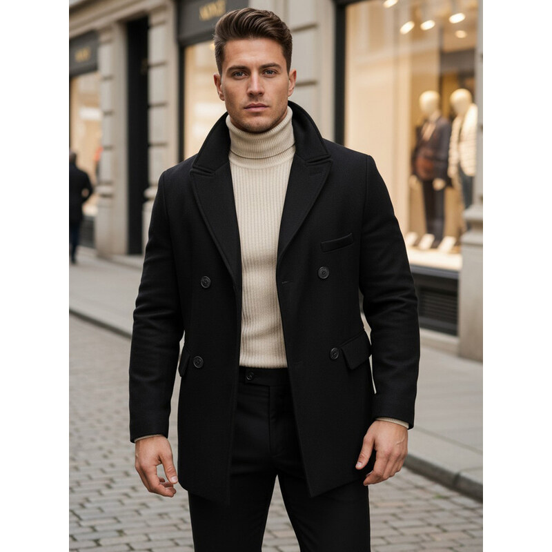 BASIC Čierny pánsky kabát CX0433 47888764