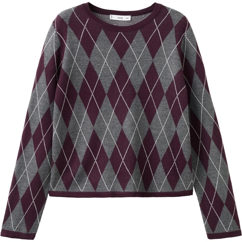 MANGO Sveter Rombular sivá melírovaná / vínovo červená / biela 67164249