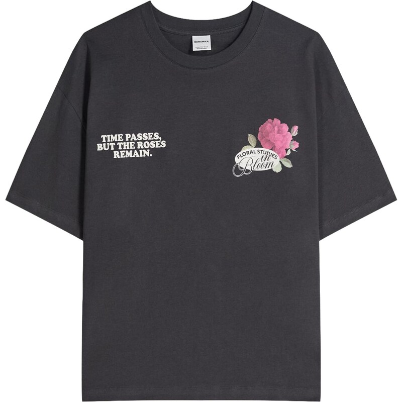 Bershka Tričko slonová kosť / antracitová / eozín / biela 67164454